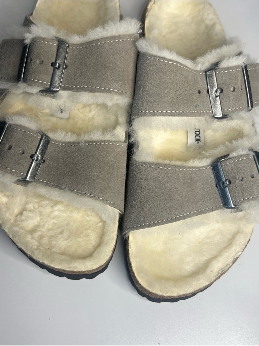 Birkenstock Arizona Shearling Sandals Women's 38 Grey Suede Slides NWOT - Picture 4 of 8